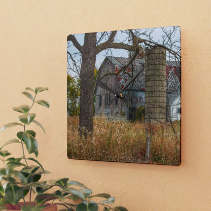 U R There Photography Hill Road Roadside Grey II Rustic Farmhouse Acrylic Analog Wall Clock