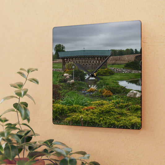U R There Photography Bridge of Summer Road II Rustic Farmhouse Acrylic Analog Wall Clock
