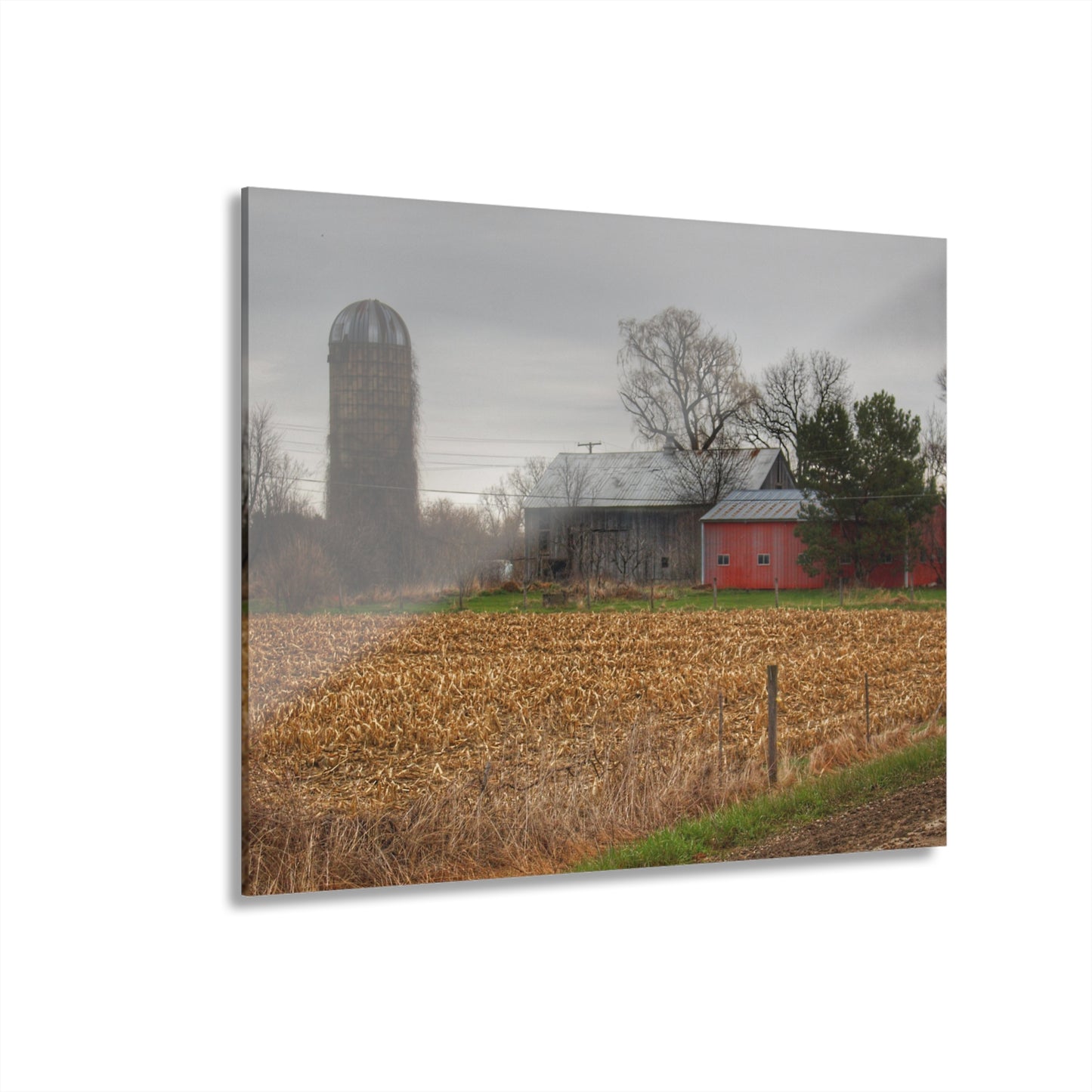U R There Photography Dryden Road Gable Grey and Silo Rustic Farmhouse Acrylic Wall Print