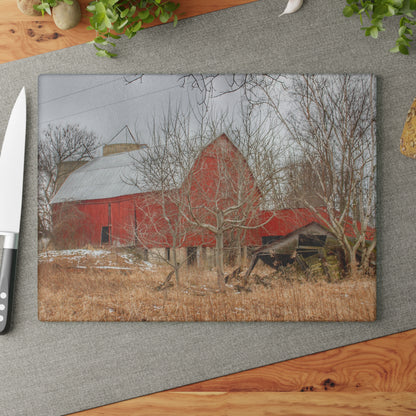 U R There Photography North Five Lakes Road Red Rustic Farmhouse Tempered-Glass Cutting Board 8"x 11"