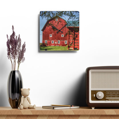 U R There Photography Gardner Road Red I Rustic Farmhouse Acrylic Analog Wall Clock