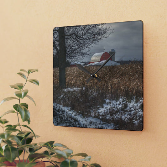 U R There Photography Edward Road Red Rustic Farmhouse Acrylic Analog Wall Clock
