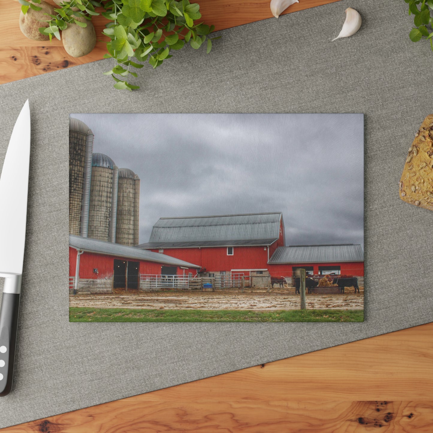 U R There Photography Daley Road Cow Barn Rustic Farmhouse Tempered-Glass Cutting Board