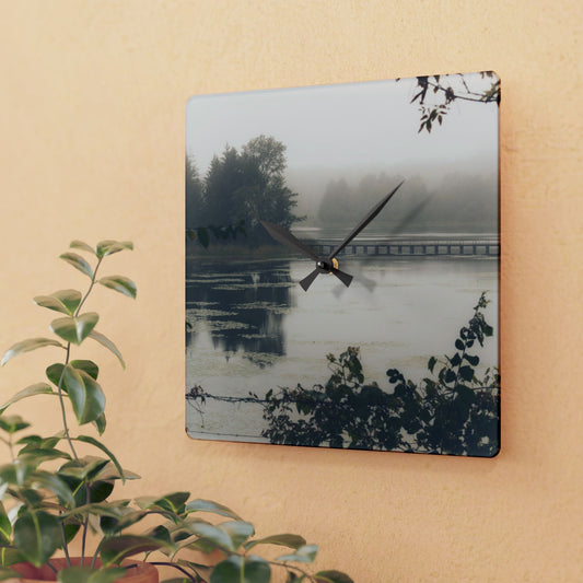 U R There Photography Bridge in Fog Rustic Farmhouse Acrylic Analog Wall Clock