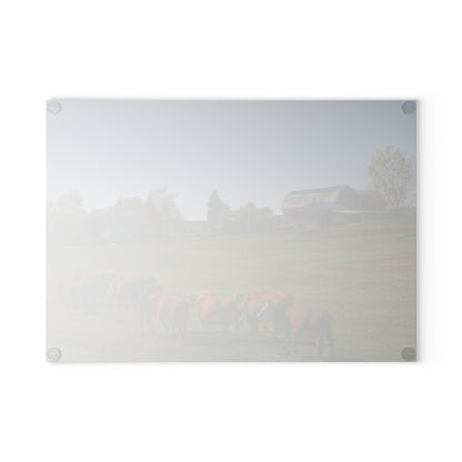 U R There Photography Plain Road Farm and Cows Rustic Farmhouse Tempered-Glass Cutting Board