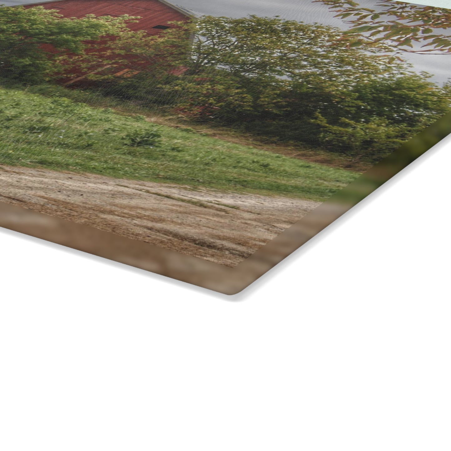 U R There Photography Bristol Road Hidden Red Rustic Farmhouse Tempered-Glass Cutting Board