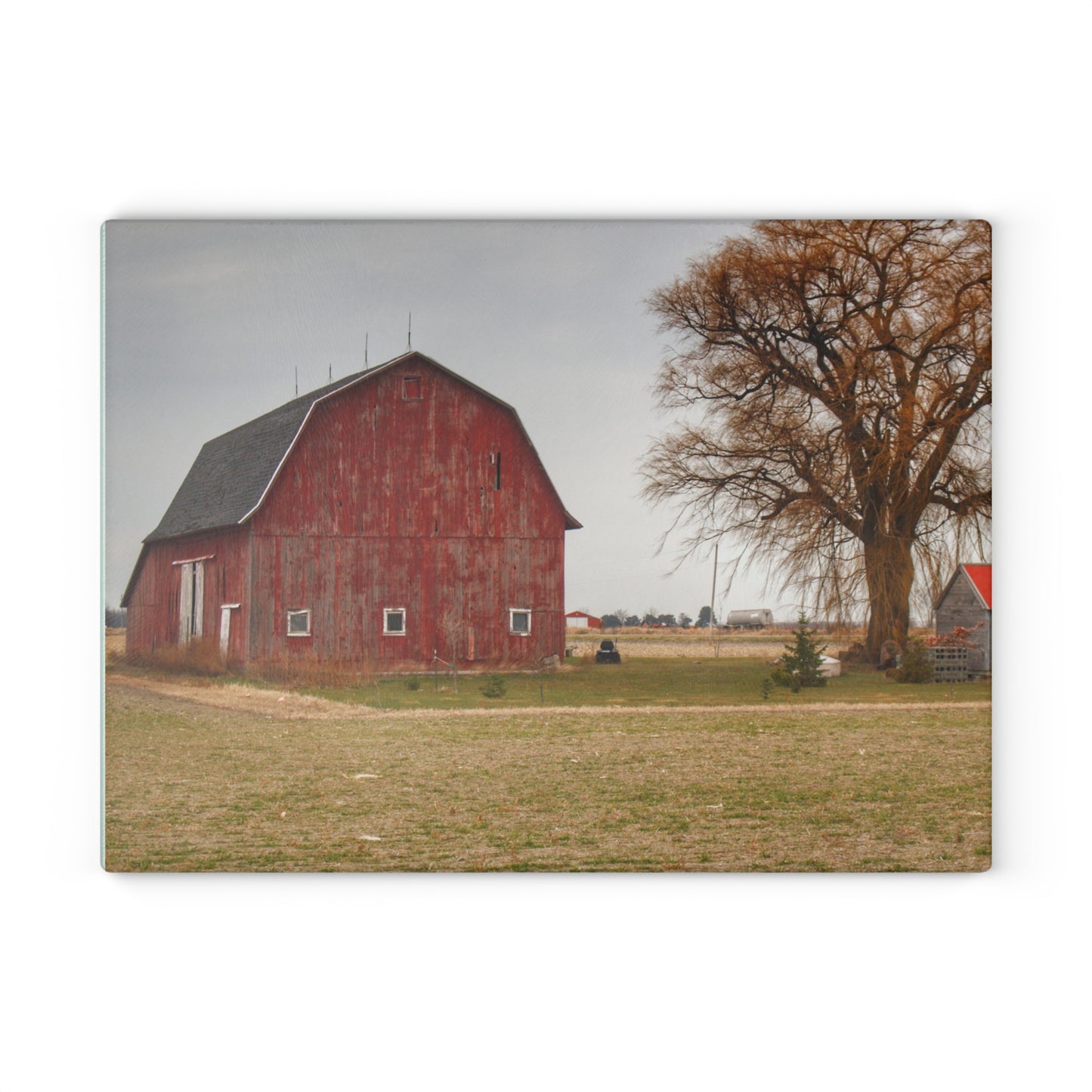 U R There Photography Loomis Road Red Rustic Farmhouse Tempered-Glass Cutting Board