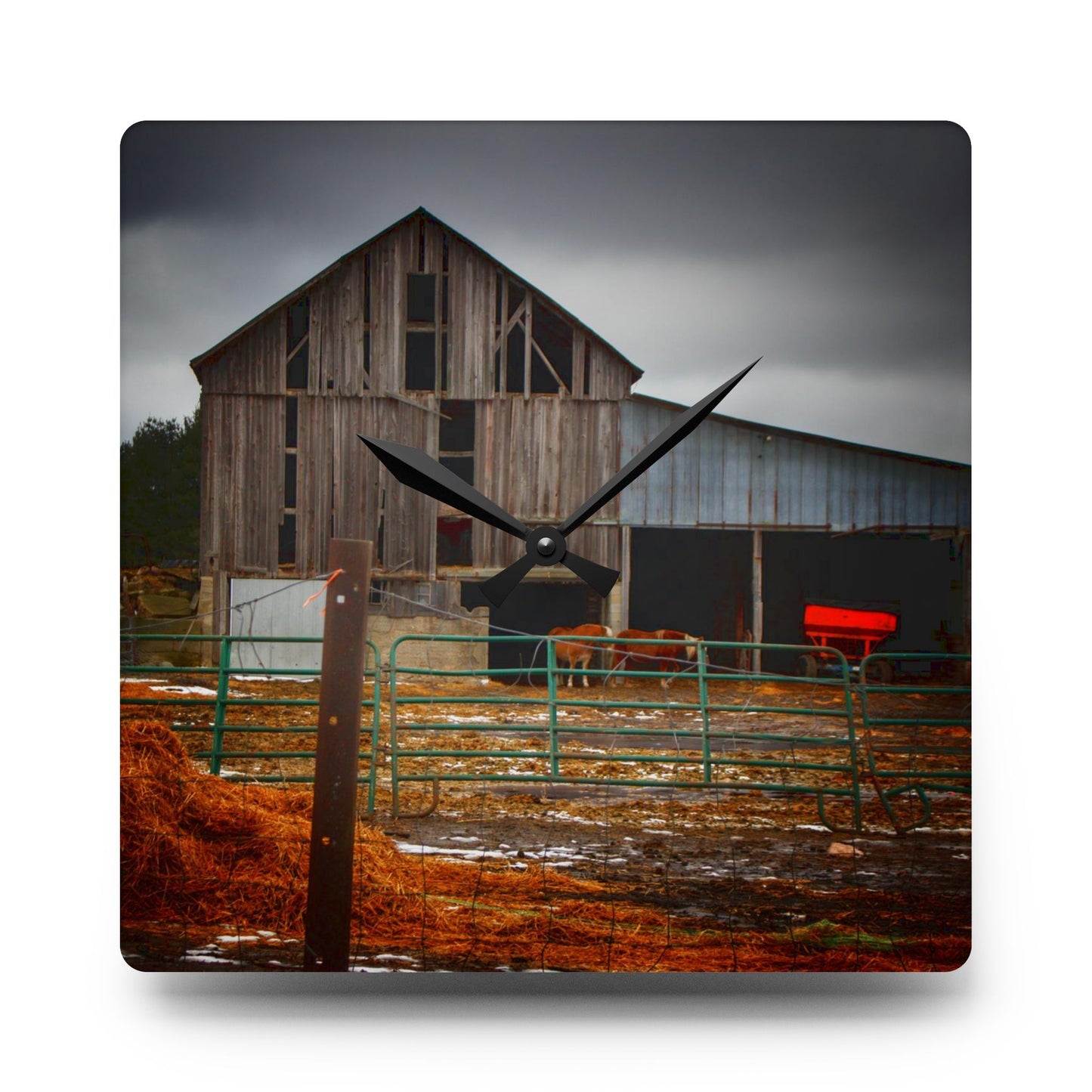 U R There Photography Chapman Road Grey II Rustic Farmhouse Acrylic Analog Wall Clock