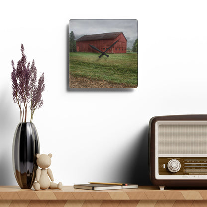 U R There Photography Birch Road Red Rustic Farmhouse Acrylic Analog Wall Clock