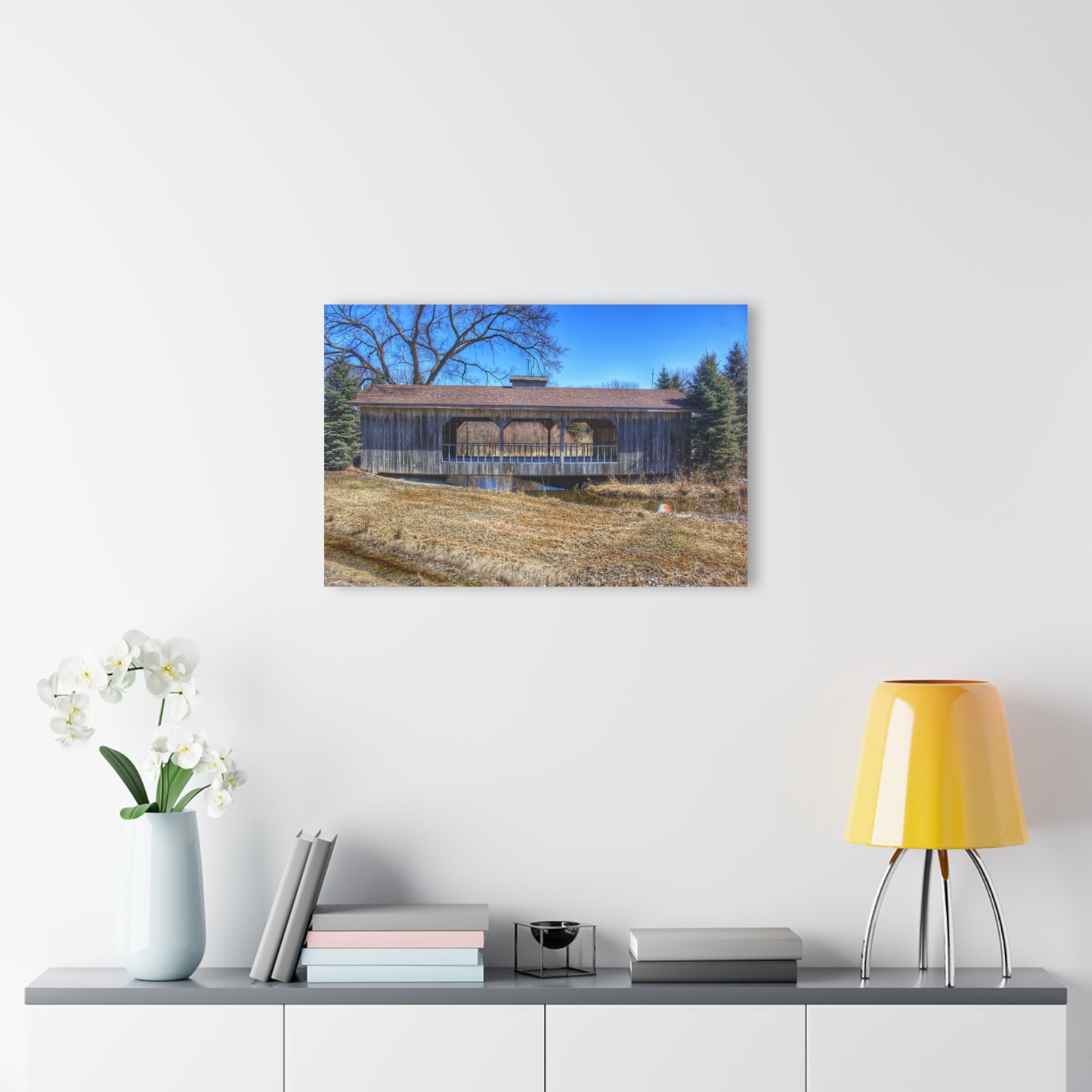 U R There Photography Covered Bridge of Campground Road II Rustic Farmhouse Acrylic Wall Print