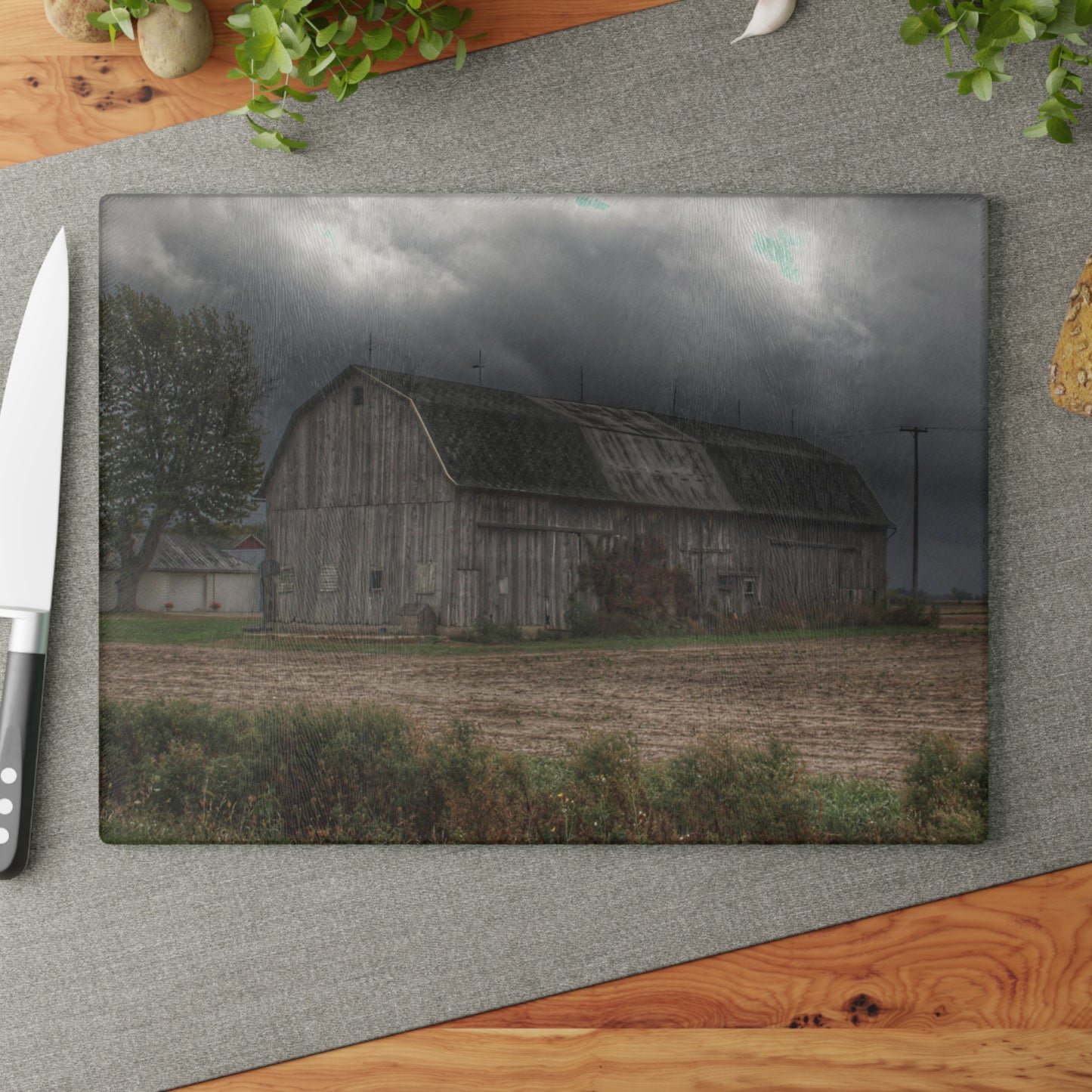 U R There Photography Waterman Road Grey II Rustic Farmhouse Tempered-Glass Cutting Board 8 "x 11"