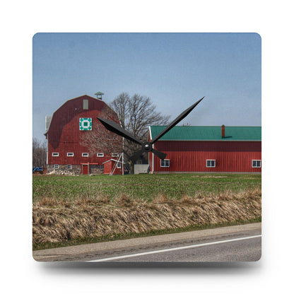 U R There Photography M-15 Quilted Red Rustic Farmhouse Acrylic Analog Wall Clock