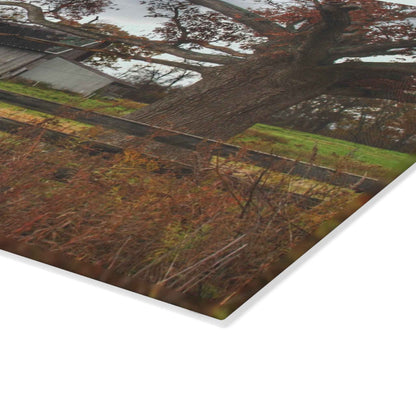 U R There Photography Green Road Grey Beyond the Oak Rustic Farmhouse Tempered-Glass Cutting Board
