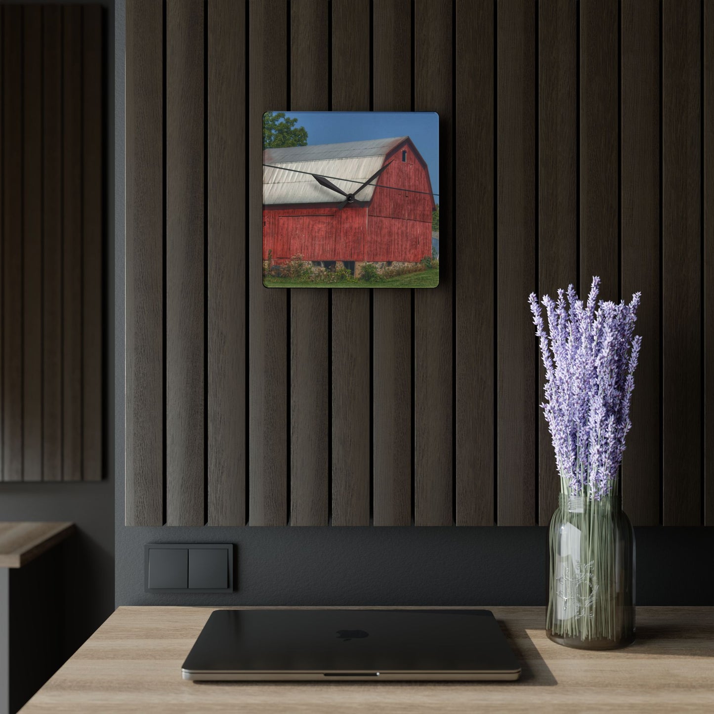 U R There Photography Belsay Road Red Rustic Farmhouse Acrylic Analog Wall Clock