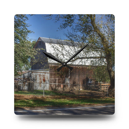 U R There Photography Birch Run Road Greys I Rustic Acrylic Analog Wall Clock