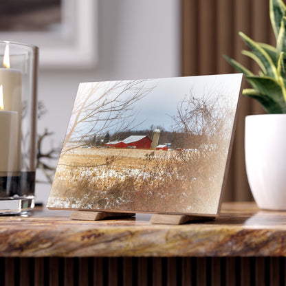 U R There Photography Brook Road Red in Winter Rustic Farmhouse Decorative Ceramic Tile 6" × 8" Matte