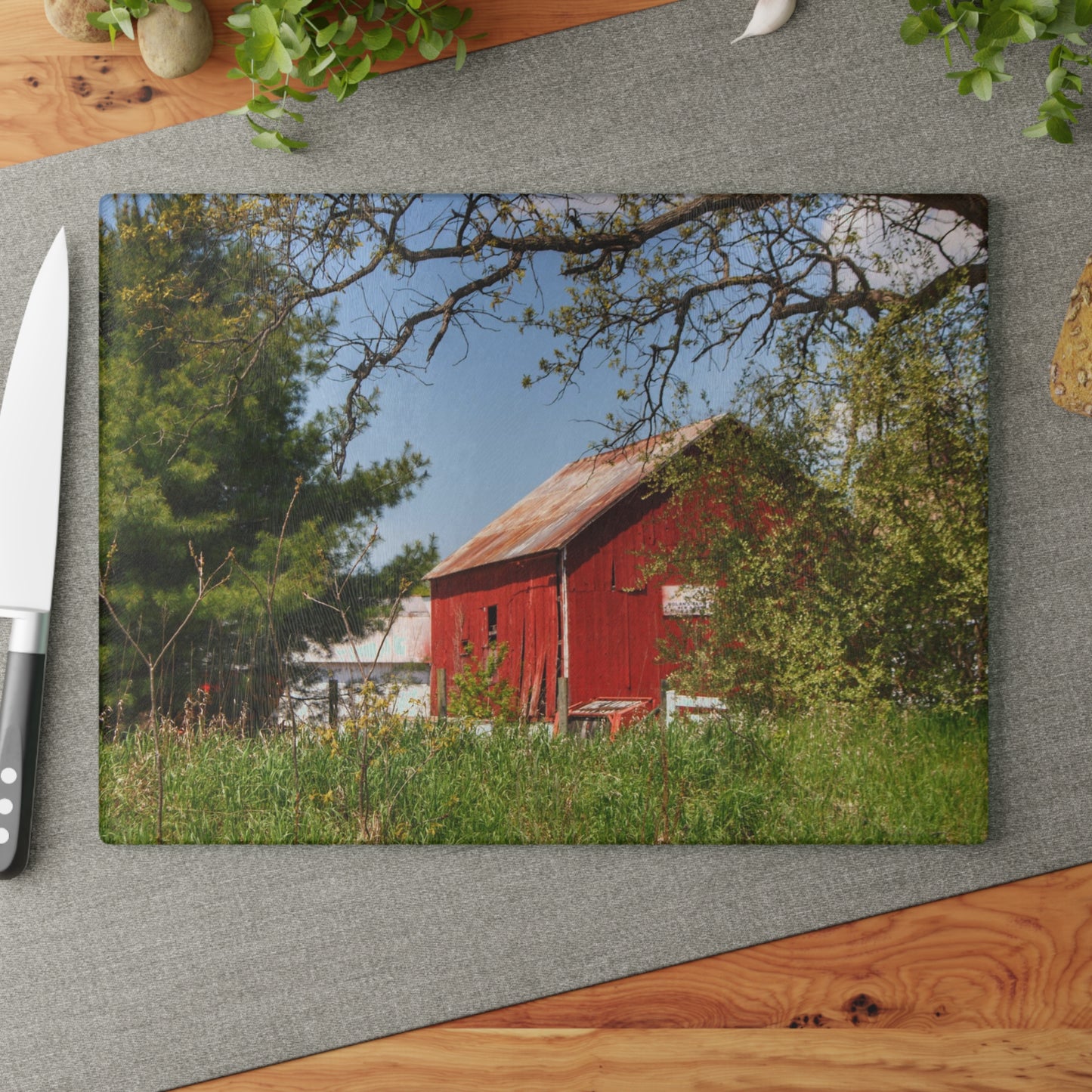 U R There Photography Bronson Lake Road Barn at the Bend Rustic Farmhouse Tempered-Glass Cutting Board