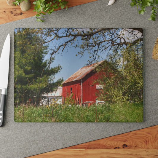 U R There Photography Bronson Lake Road Barn at the Bend Rustic Farmhouse Tempered-Glass Cutting Board