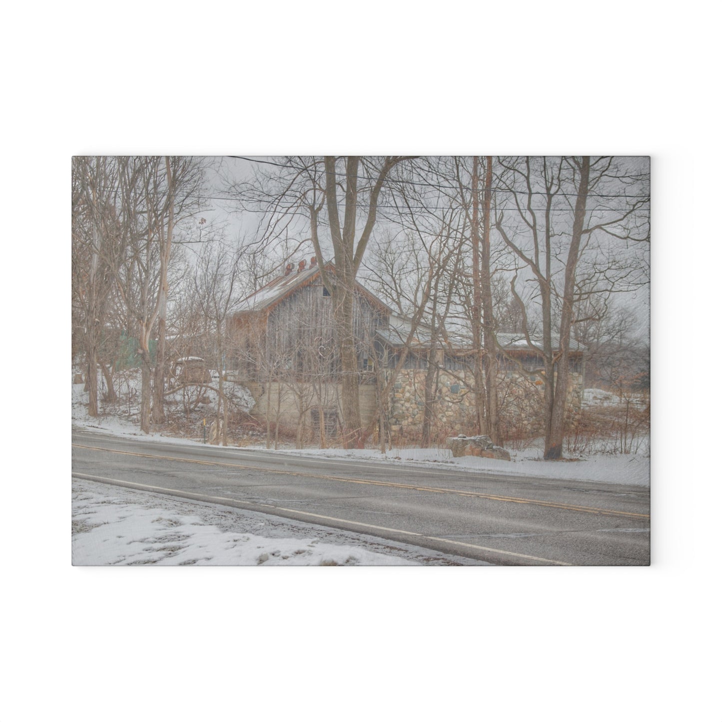 U R There Photography Leonard Stone Grey Rustic Farmhouse Tempered-Glass Cutting Board