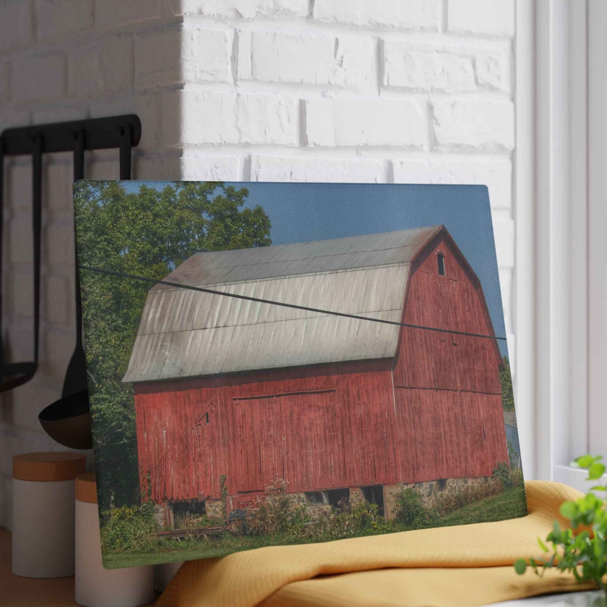U R There Photography Belsay Road Red Rustic Farmhouse Tempered-Glass Cutting Board