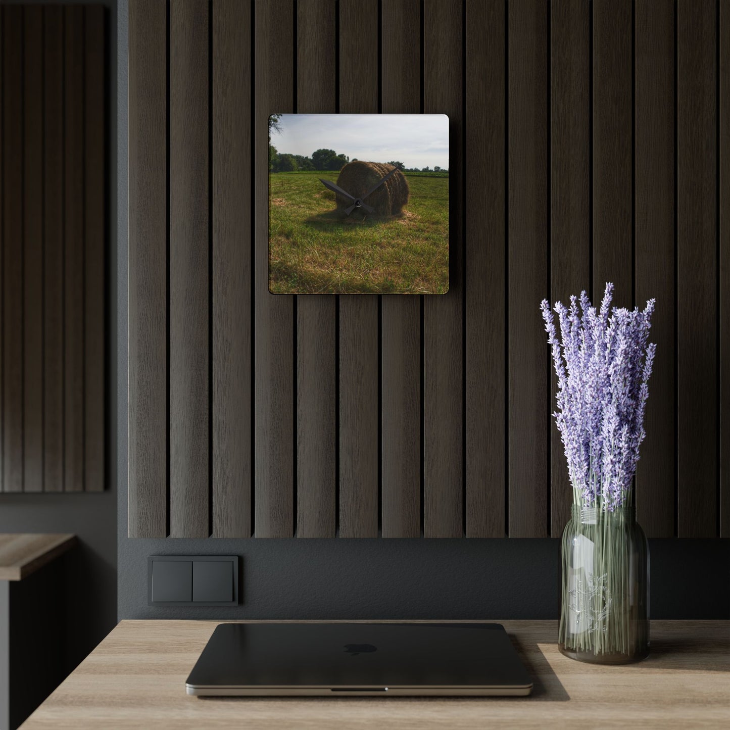 U R There Photography Summer Haybales II Rustic Farmhouse Acrylic Analog Wall Clock