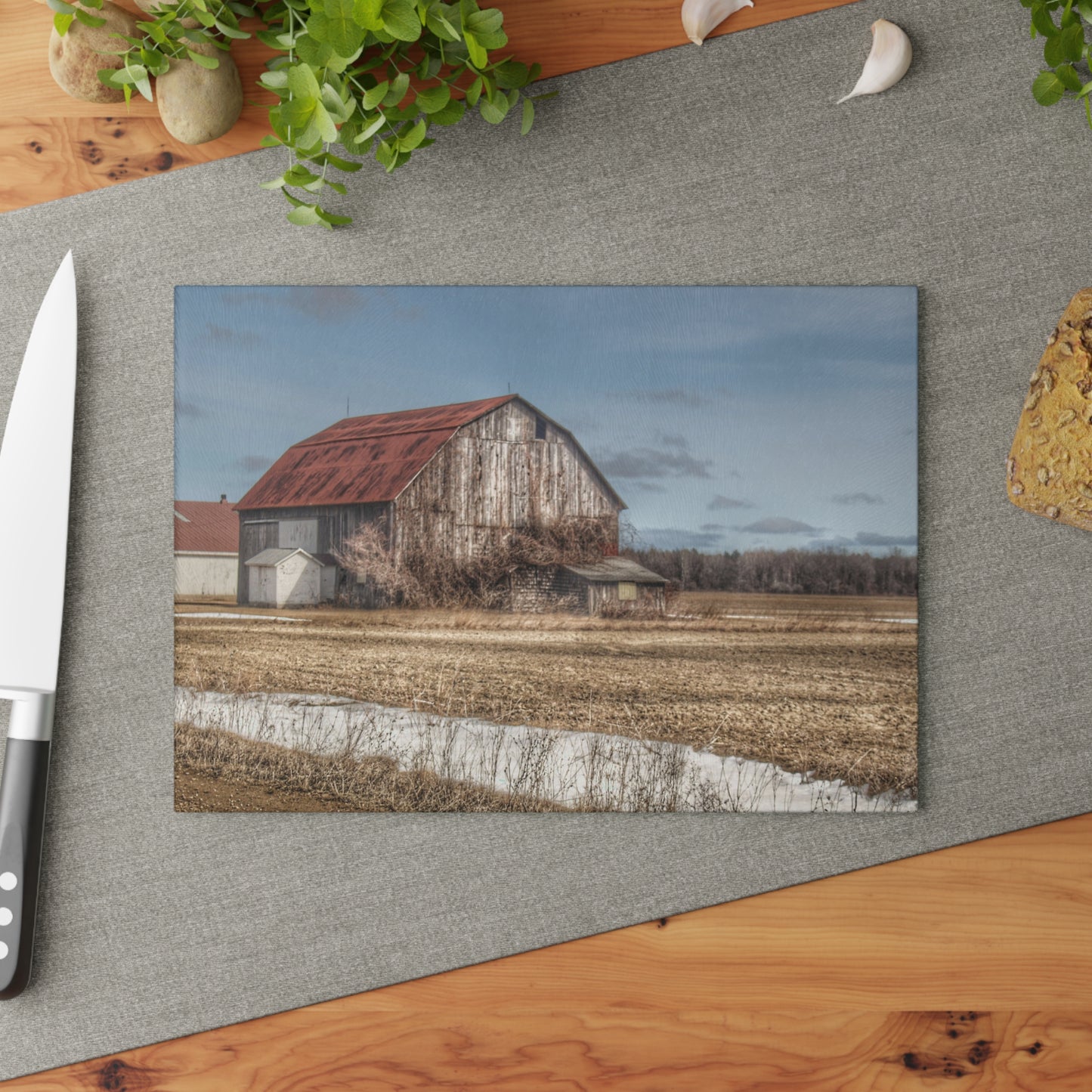 U R There Photography South Church Road Rusty Red Rustic Farmhouse Tempered-Glass Cutting Board