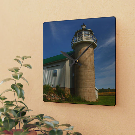 U R There Photography Phelps Road Lighthouse Barn II Rustic Farmhouse Acrylic Analog Wall Clock