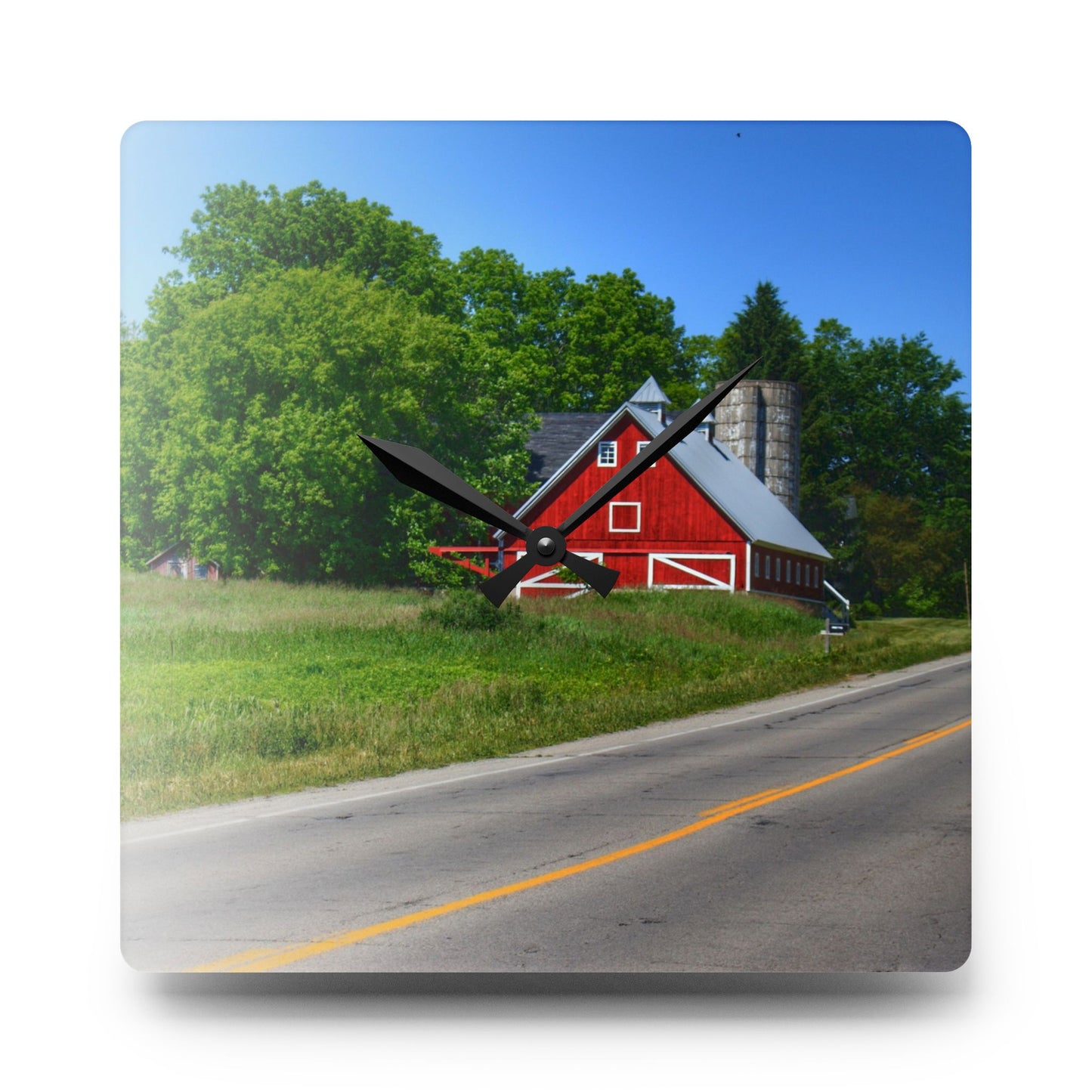 U R There Photography Metamora Red 2020 II Rustic Farmhouse Acrylic Analog Wall Clock