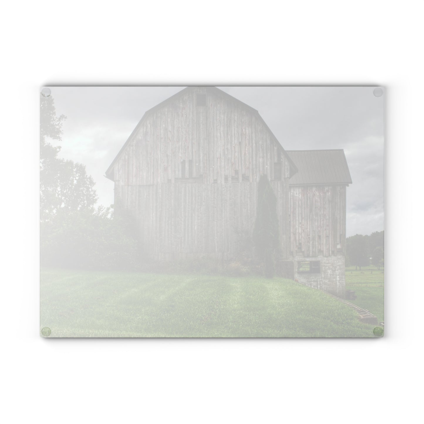 U R There Photography Dequindre Road Grey III Rustic Farmhouse Tempered-Glass Cutting Board