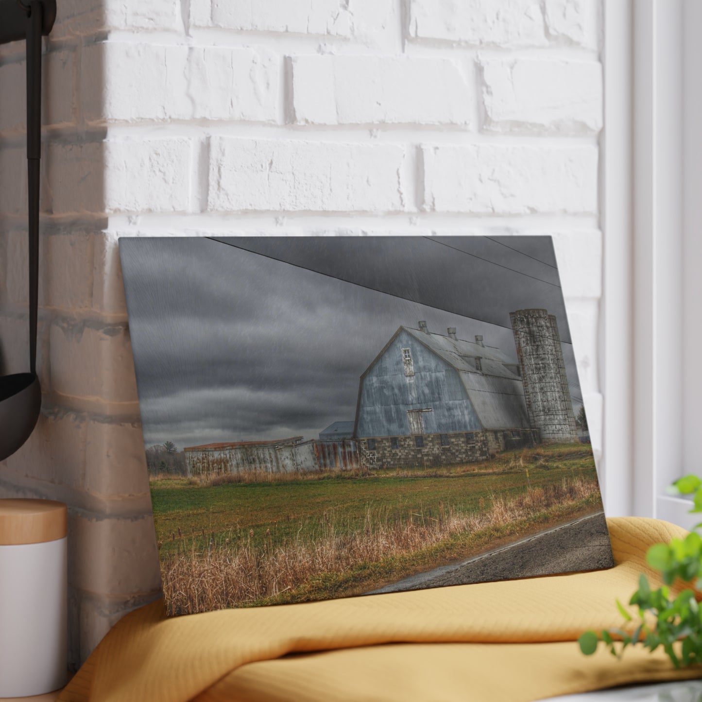 U R There Photography Daley Road Grey IV Rustic Farmhouse Tempered-Glass Cutting Board