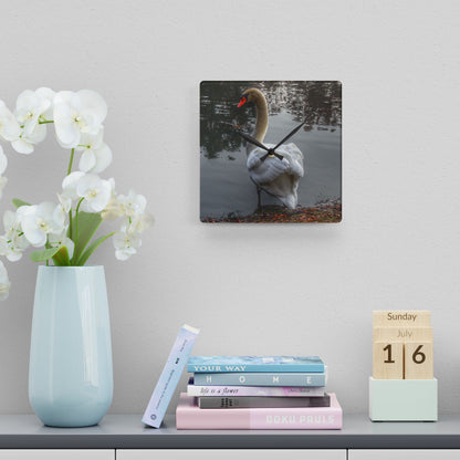 U R There Photography Swans of Duck Lake III Rustic Farmhouse Acrylic Analog Wall Clock