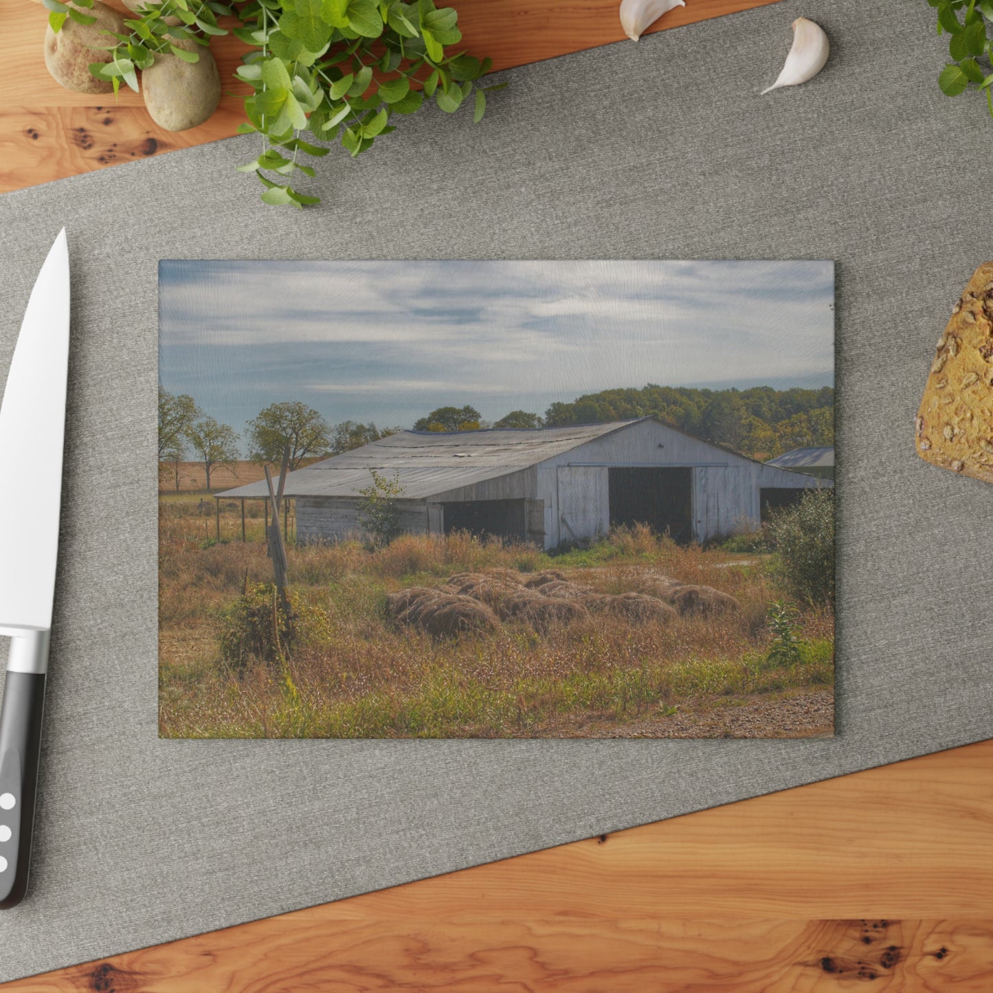 U R There Photography Hurd Corners Road Grey Shack Rustic Farmhouse Tempered-Glass Cutting Board