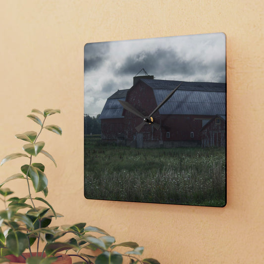 U R There Photography Glover Road Reds Rustic Farmhouse Acrylic Analog Wall Clock