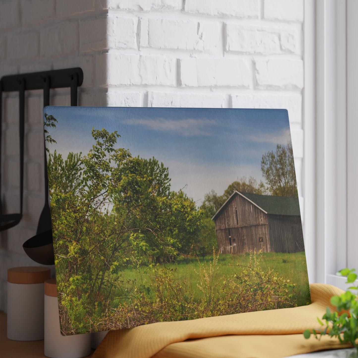 U R There Photography North Branch Little Grey Rustic Farmhouse Tempered-Glass Cutting Board