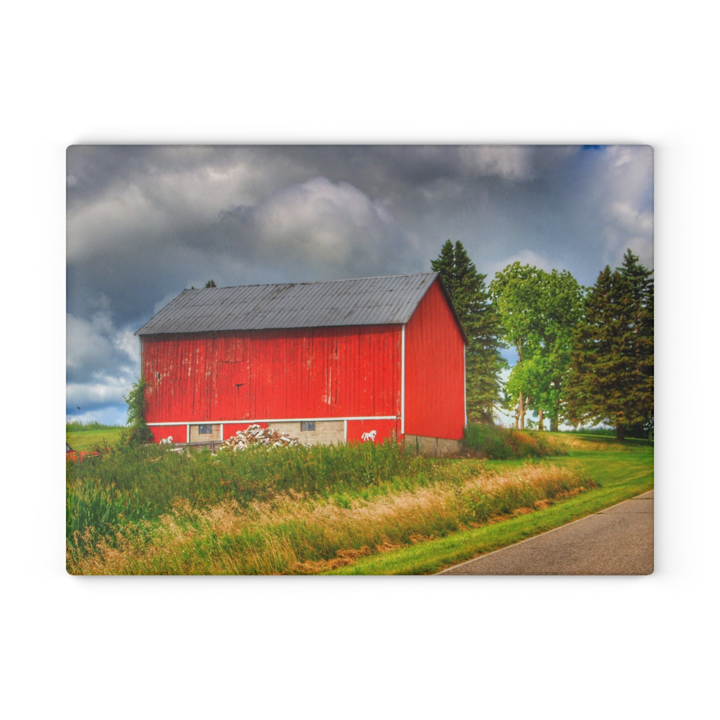 U R There Photography West Brown Horse Barn I Rustic Farmhouse Tempered-Glass Cutting Board