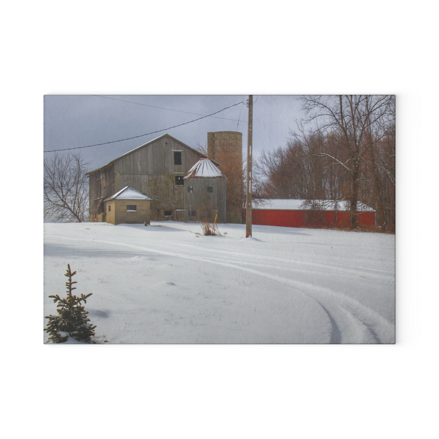 U R There Photography Hilltop Grey and Silo Rustic Farmhouse Tempered-Glass Cutting Board