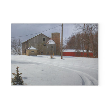 U R There Photography Hilltop Grey and Silo Rustic Farmhouse Tempered-Glass Cutting Board