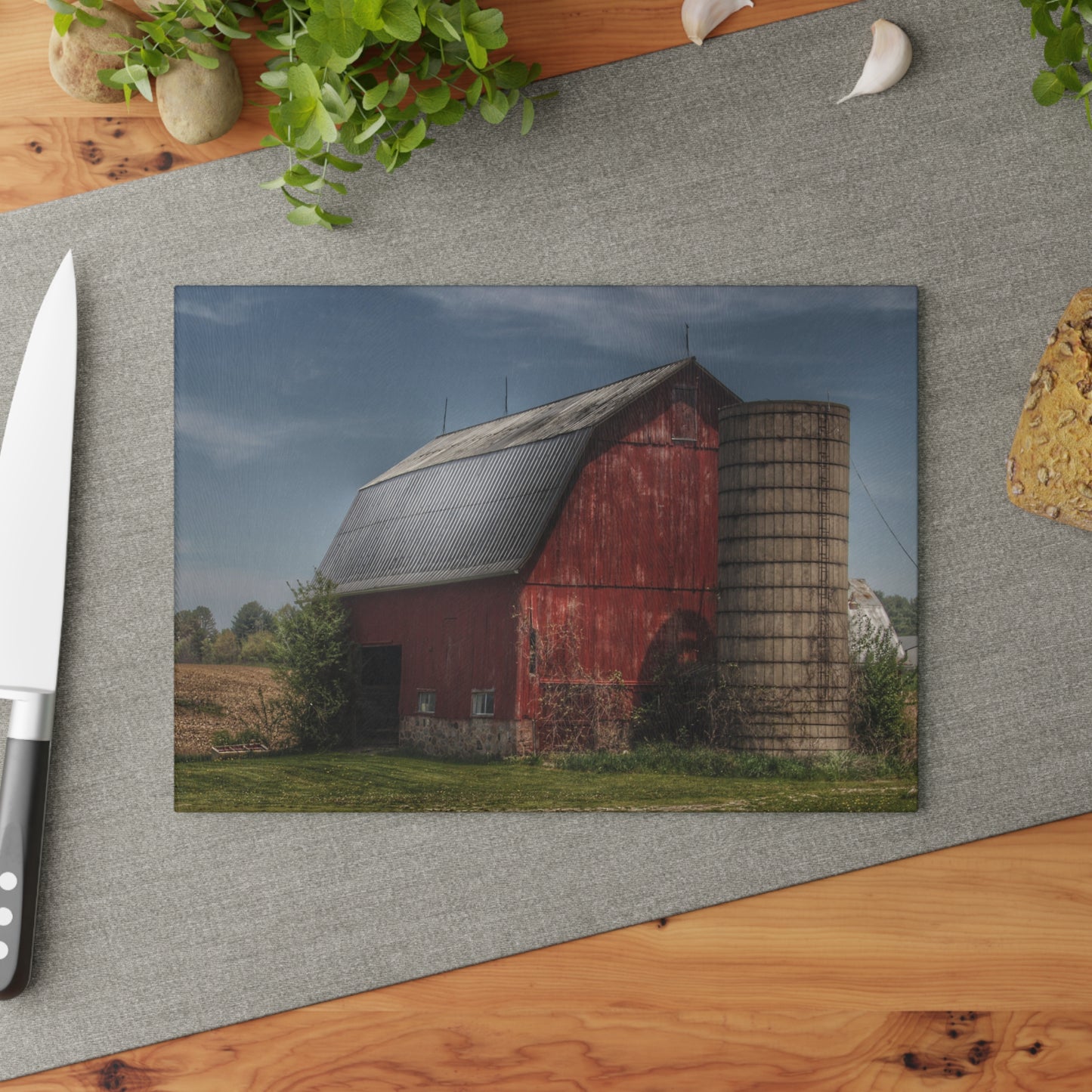 U R There Photography McDowell Road Reds III Rustic Farmhouse Tempered-Glass Cutting Board