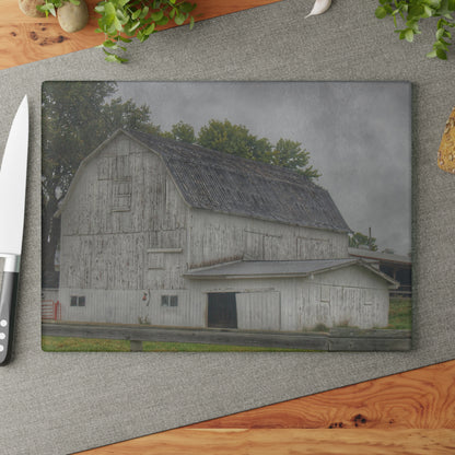 U R There Photography Columbiaville White Rustic Farmhouse Tempered-Glass Cutting Board