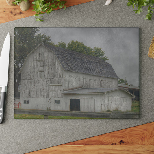 U R There Photography Columbiaville White Rustic Farmhouse Tempered-Glass Cutting Board