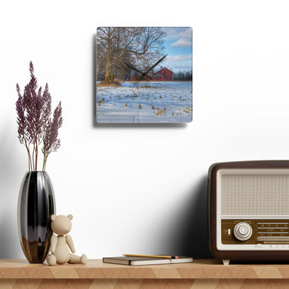 U R There Photography Across Barnes Road Frozen Cornfield Rustic Farmhouse Acrylic Analog Wall Clock
