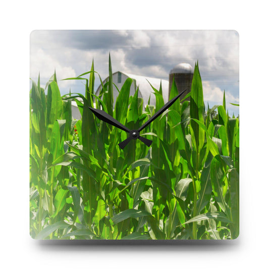 Beyond the Corn in Millington Rustic Farmhouse Acrylic Analog Wall Clock 10.75'' × 10.75'' (Square)