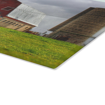 U R There Photography Clothier Road Red and Silo Rustic Farmhouse Tempered-Glass Cutting Board