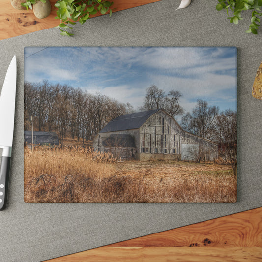 U R There Photography Newark Road White I Rustic Farmhouse Tempered-Glass Cutting Board