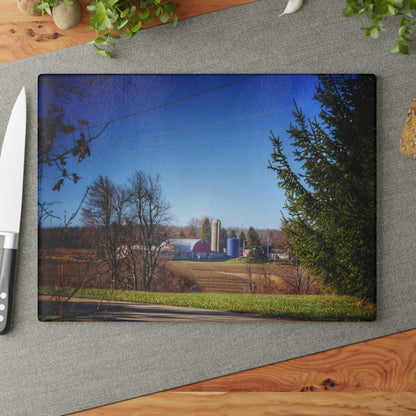 U R There Photography Across the Field on Brocker Road Rustic Farmhouse Tempered-Glass Cutting Board