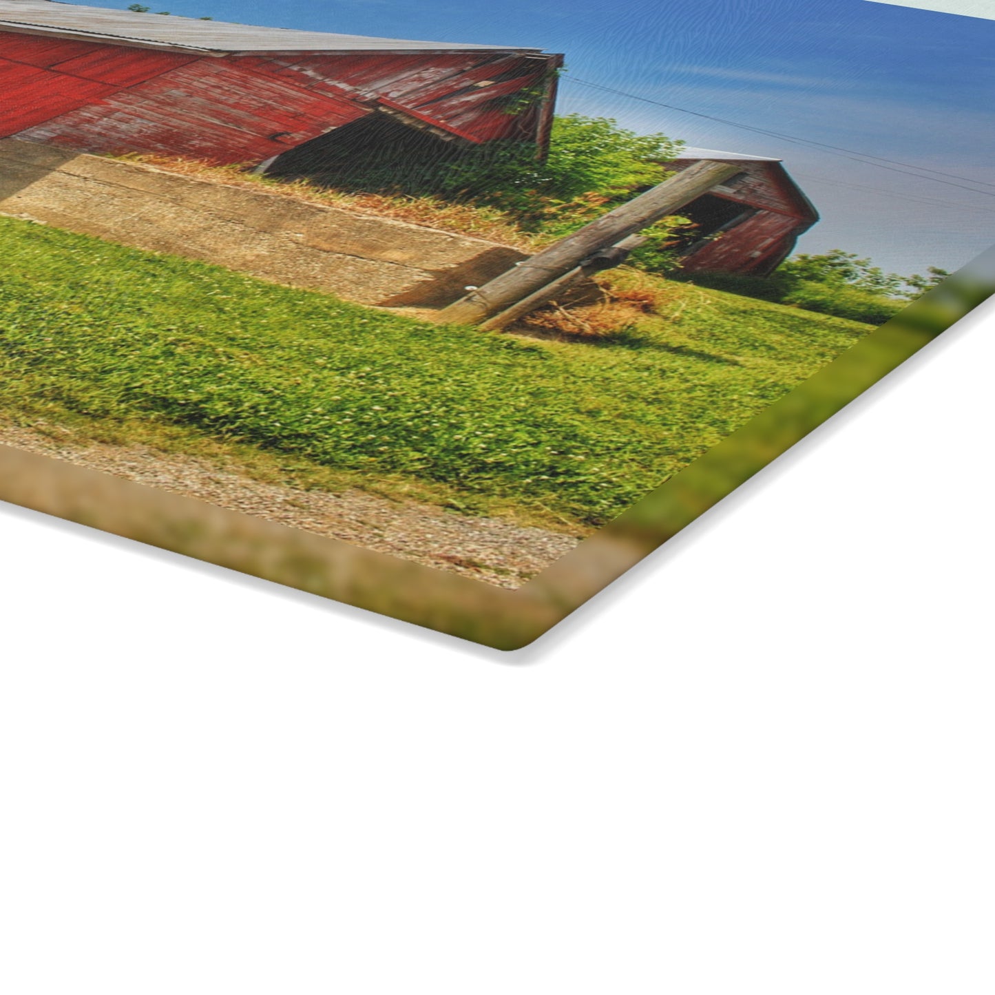 U R There Photography Marlette Road Saltbox Red Rustic Farmhouse Tempered-Glass Cutting Board