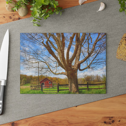 U R There Photography Delano Oak and Little Red Rustic Farmhouse Tempered-Glass Cutting Board