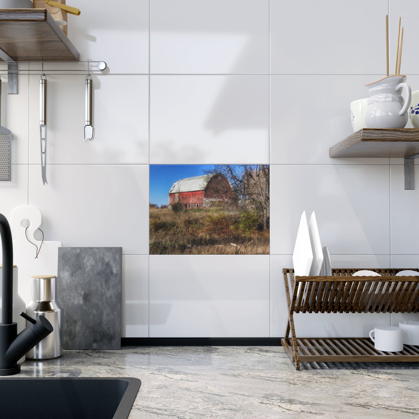 U R There Photography Hadley Red I Rustic Farmhouse Decorative Ceramic Tile