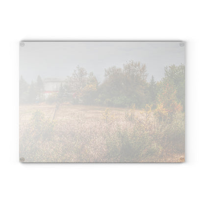 U R There Photography Hadley Road Hidden Red in Fall Rustic Farmhouse Tempered-Glass Cutting Board