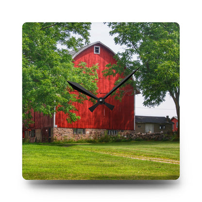 U R There Photography Summer Fieldstone Red Rustic Farmhouse Acrylic Analog Wall Clock